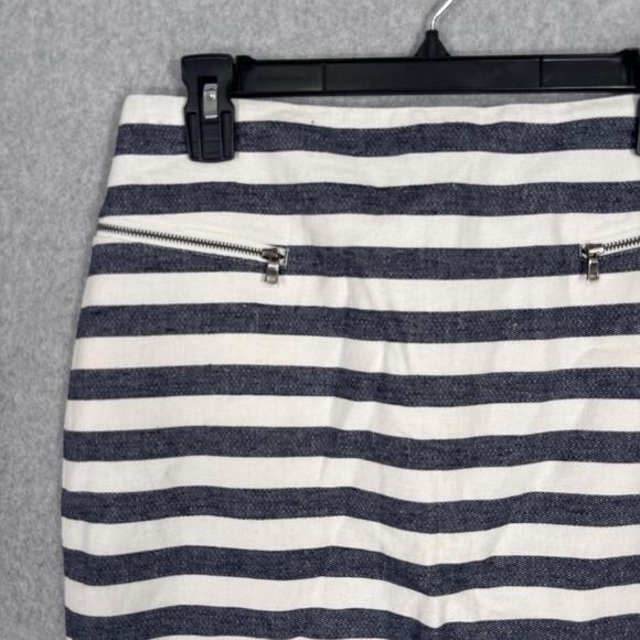 Ann Taylor Pencil Skirt 6 Gray Navy White Linen Cotton Zipper Pockets Nautical - Picture 2 of 13
